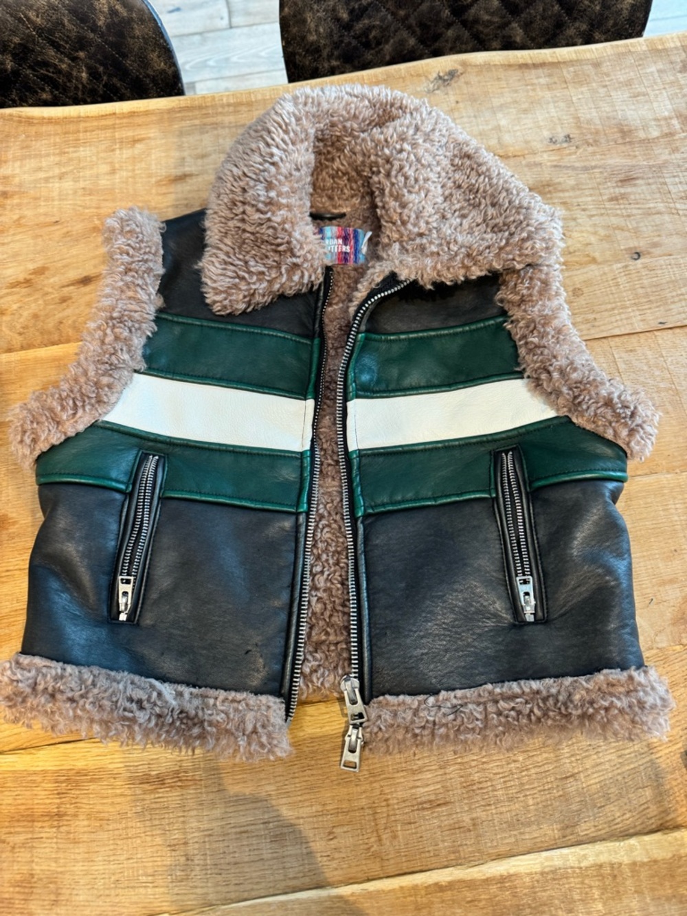 Urban Outfitters Brown Faux Shearling Jacket with Red & Blue Label